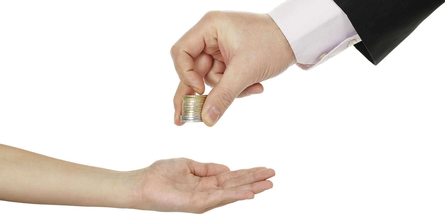 adult giving coins to a boy isolated on white, representing child support NSW and child support assessment